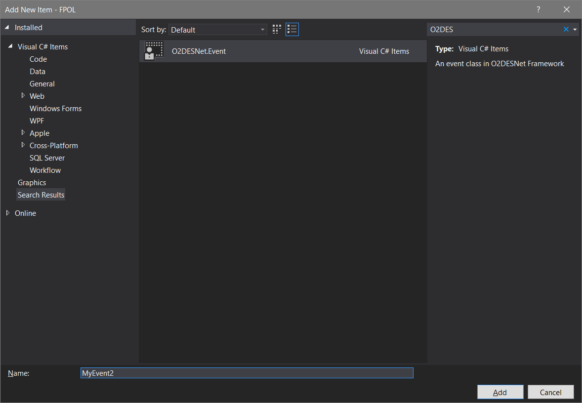 Creating a new Event in Visual Studio